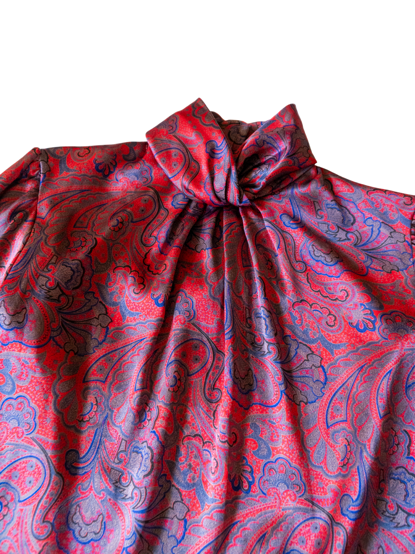 Crimson Crescendo: 1980s Paisley Drama Blouse