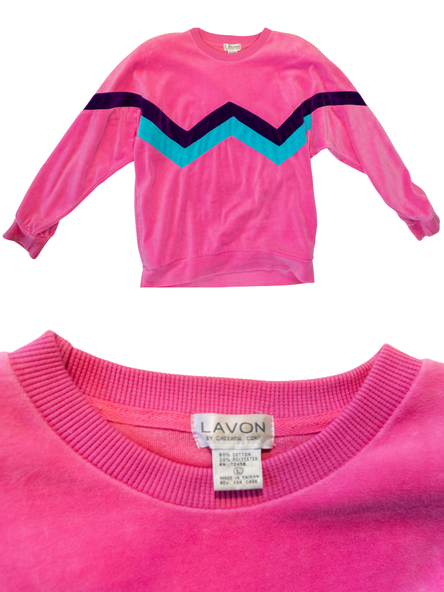 Bubblegum Voltage: 1980s Chevron Velour Sweatshirt by Lavon