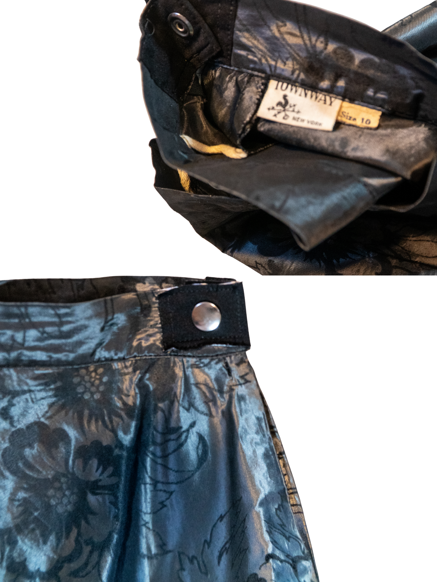 Silver Vixen: 1940s–1950s Lamé Jacquard Circle Skirt with Flocked Velvet