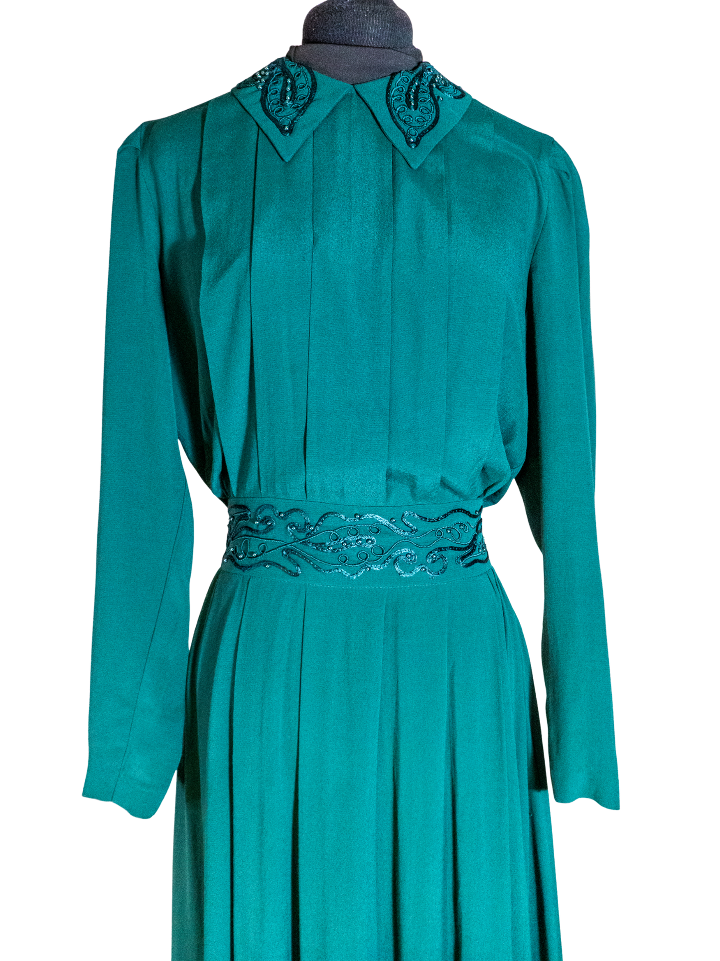 Beaded & Pleated: Emerald Maxi Dress