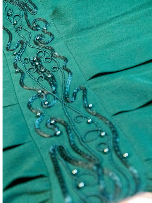 Beaded & Pleated: Emerald Maxi Dress
