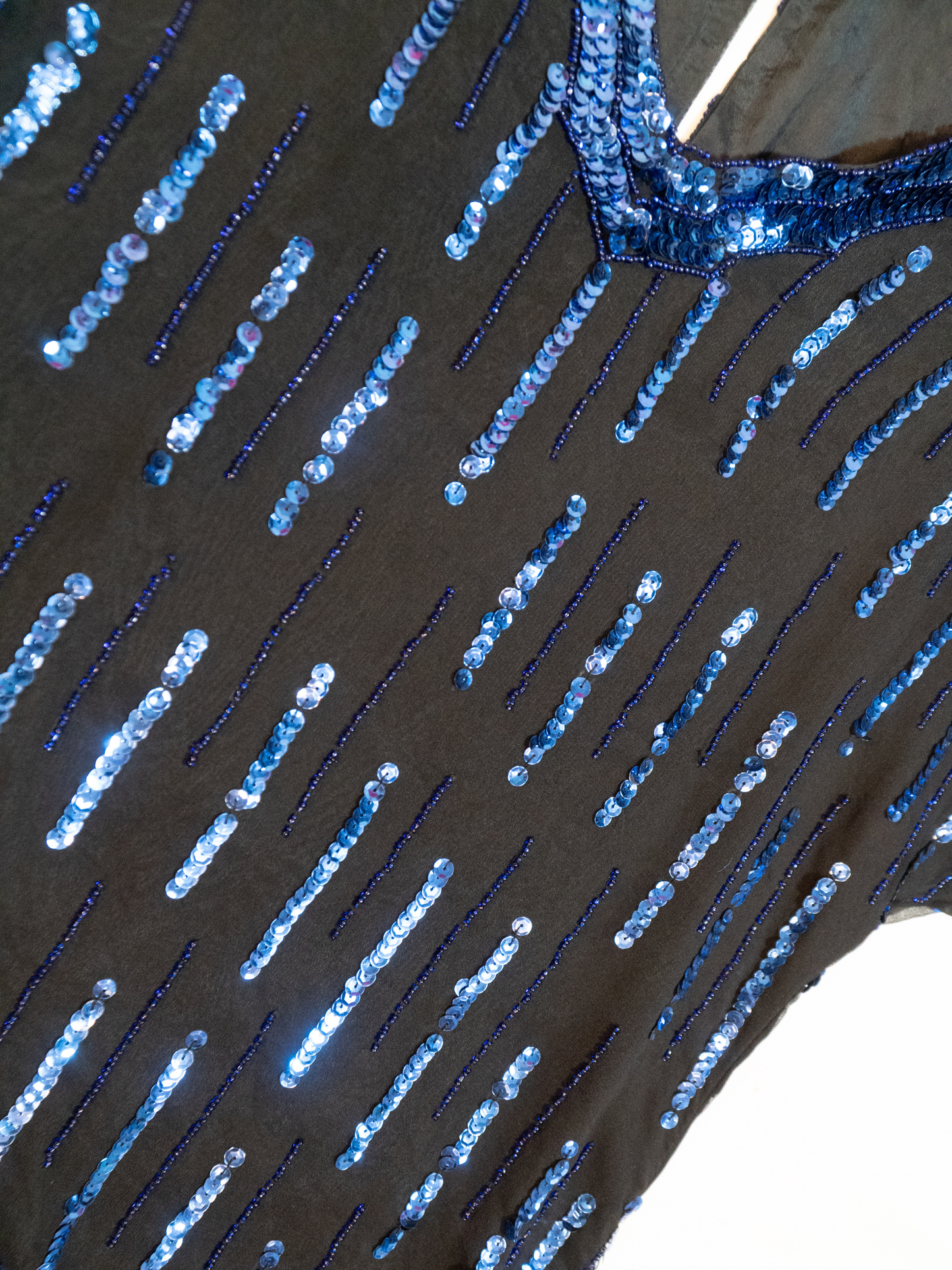 Blue Hour: Beaded Silk Sequin Top by Oleg Cassini