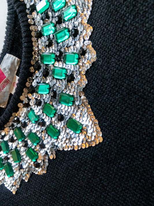 Emerald City: 1980s Jeweled Collar Sweater