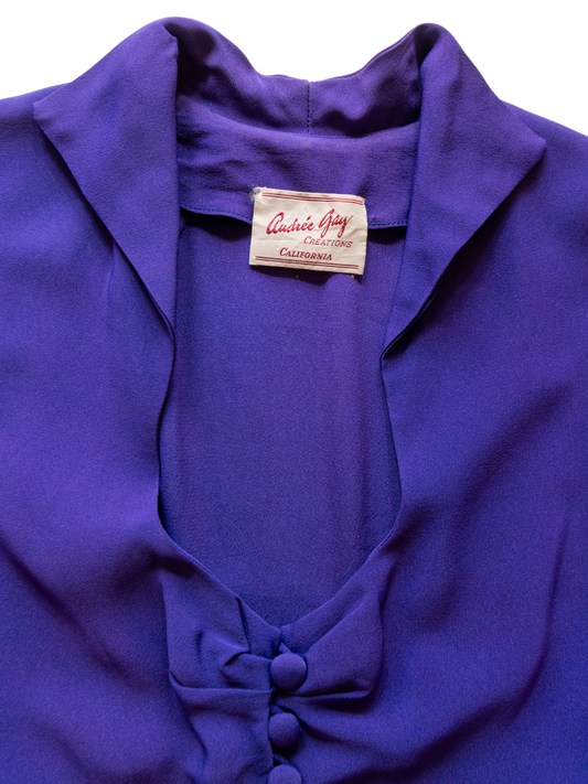 Electric Amethyst: 1980s Peplum Drama Blouse