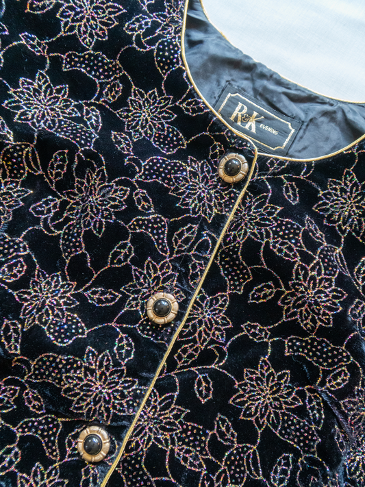 The Star Garden: 1980s R&K Evening Black Velvet Jacket