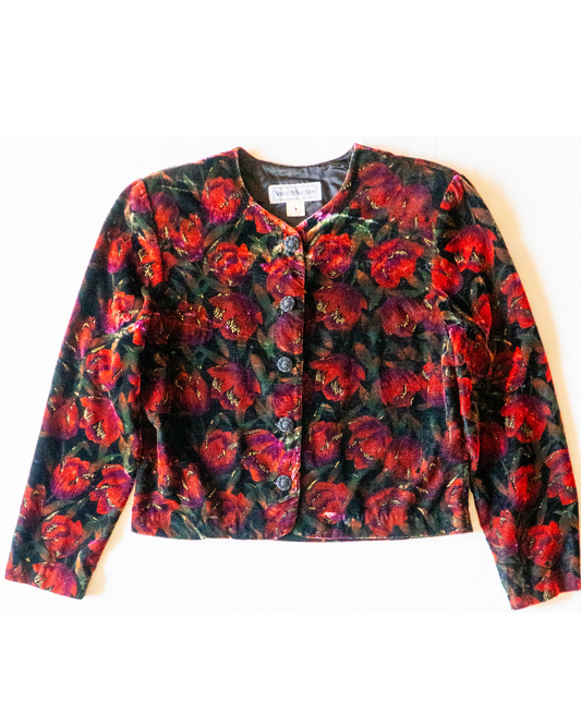 Opium Bloom: 1990s Velvet Floral Jacket