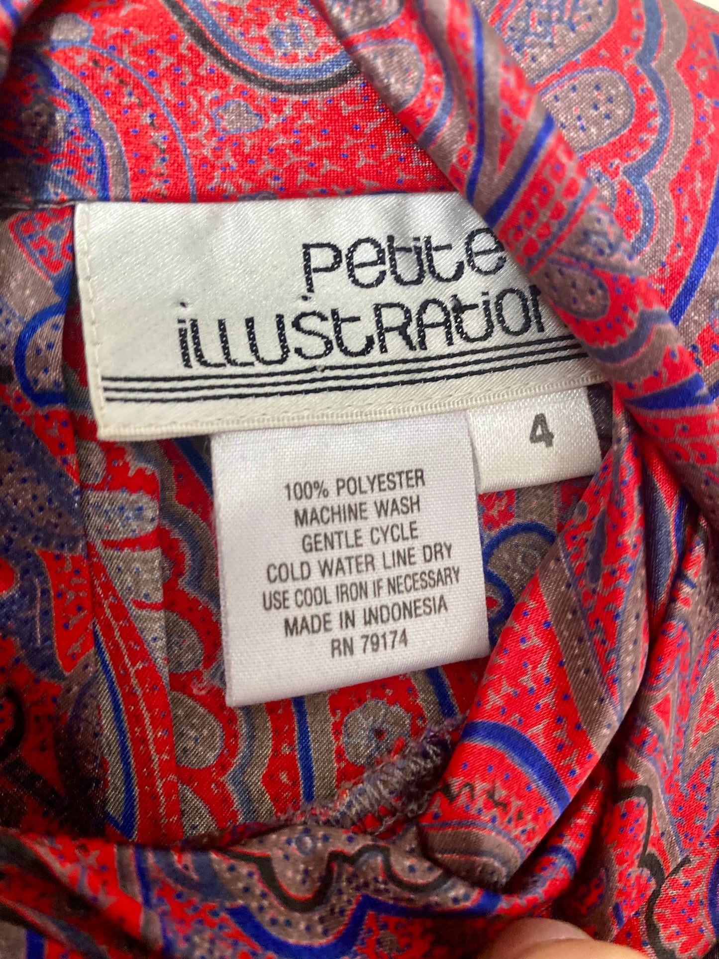 VINTAGE SILKY RED PAISLEY RUCHED TURTLENECK BLOUSE