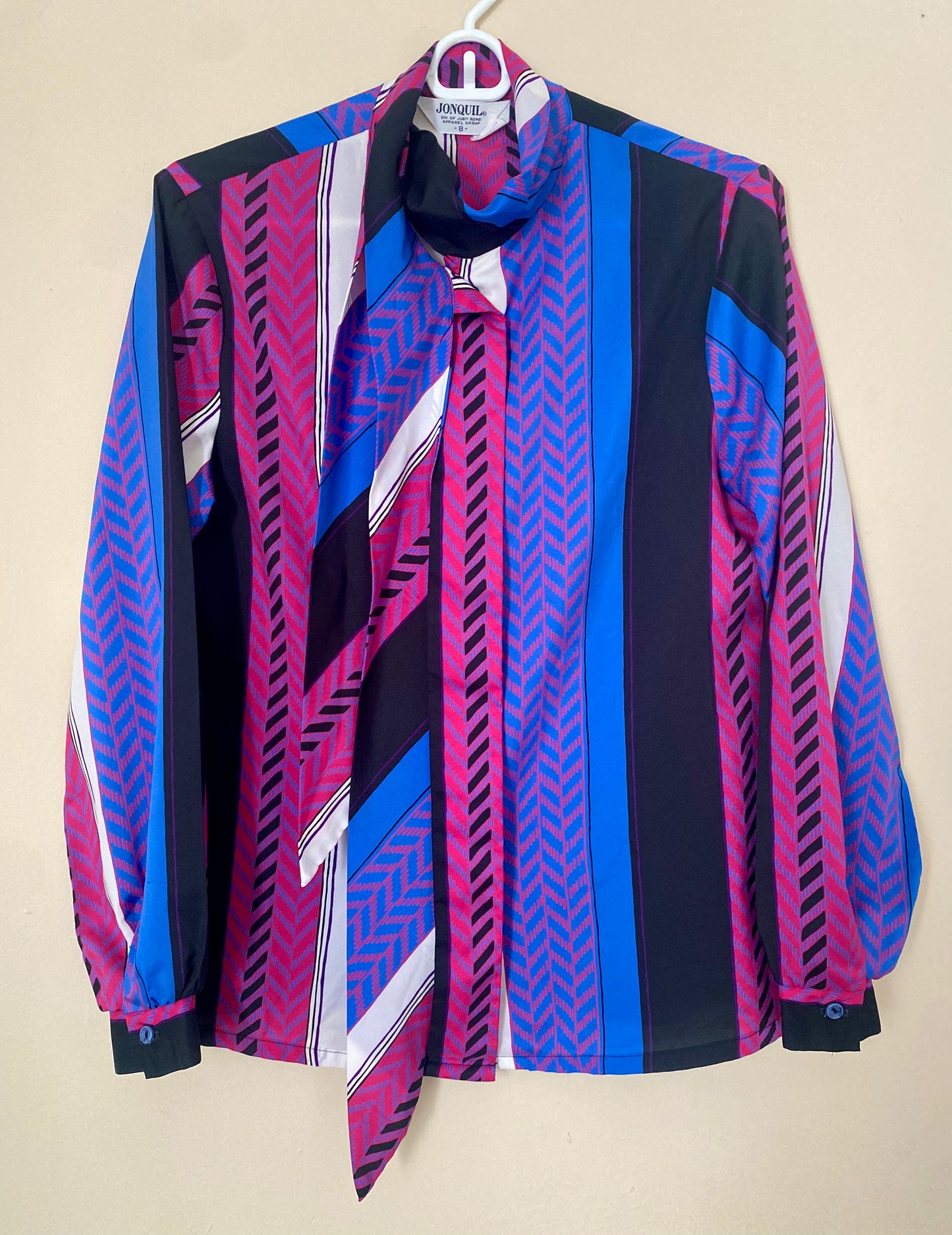 VINTAGE GEOMETRIC TIE-NECK BLOUSE BLOUSE