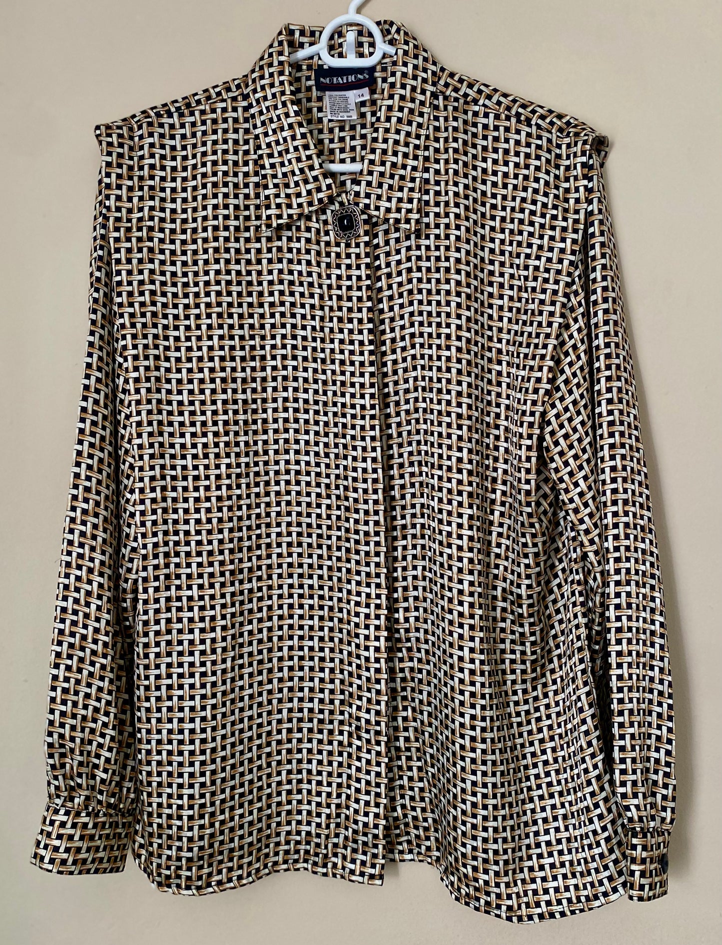 VINTAGE BLACK AND TAN BASKET WEAVE BLOUSE