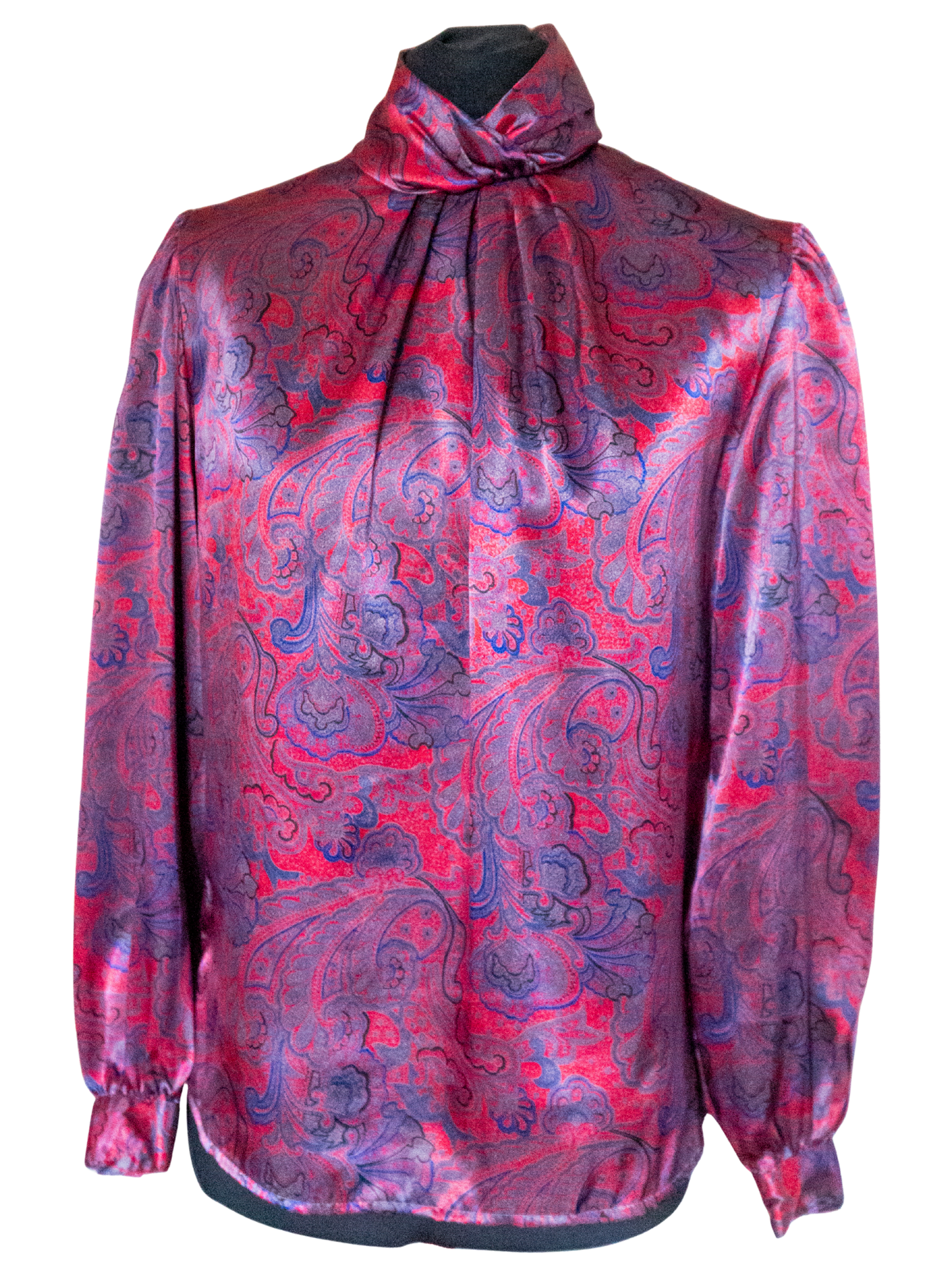 Crimson Crescendo: 1980s Paisley Drama Blouse