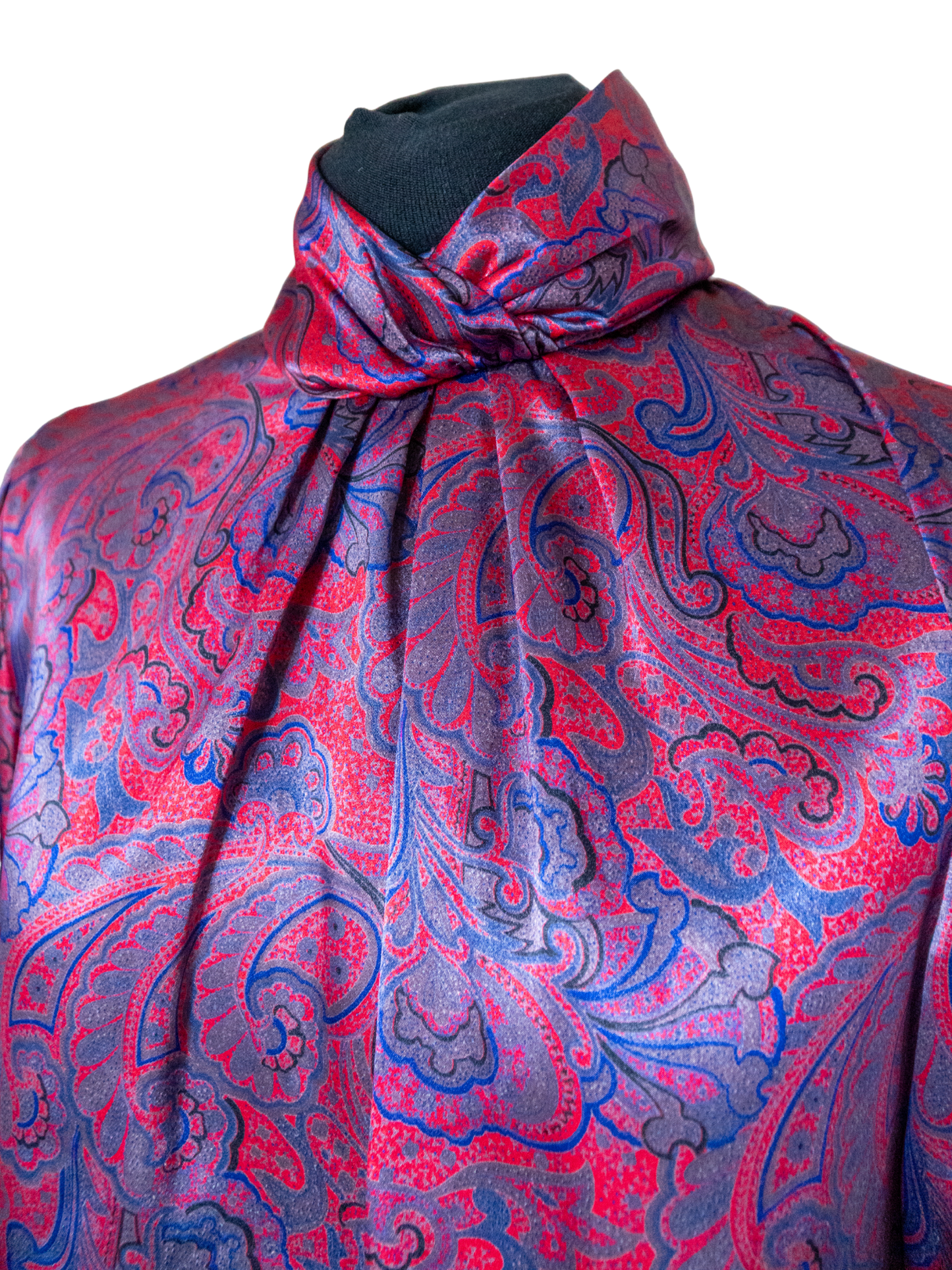 Crimson Crescendo: 1980s Paisley Drama Blouse