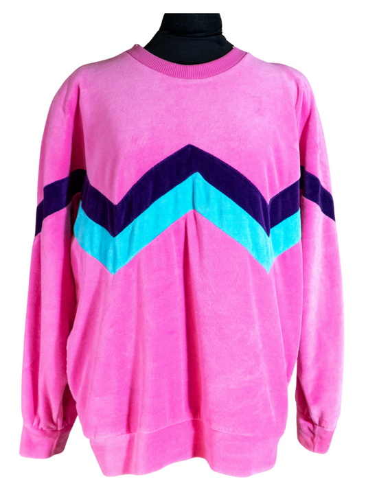 Bubblegum Voltage: 1980s Chevron Velour Sweatshirt by Lavon