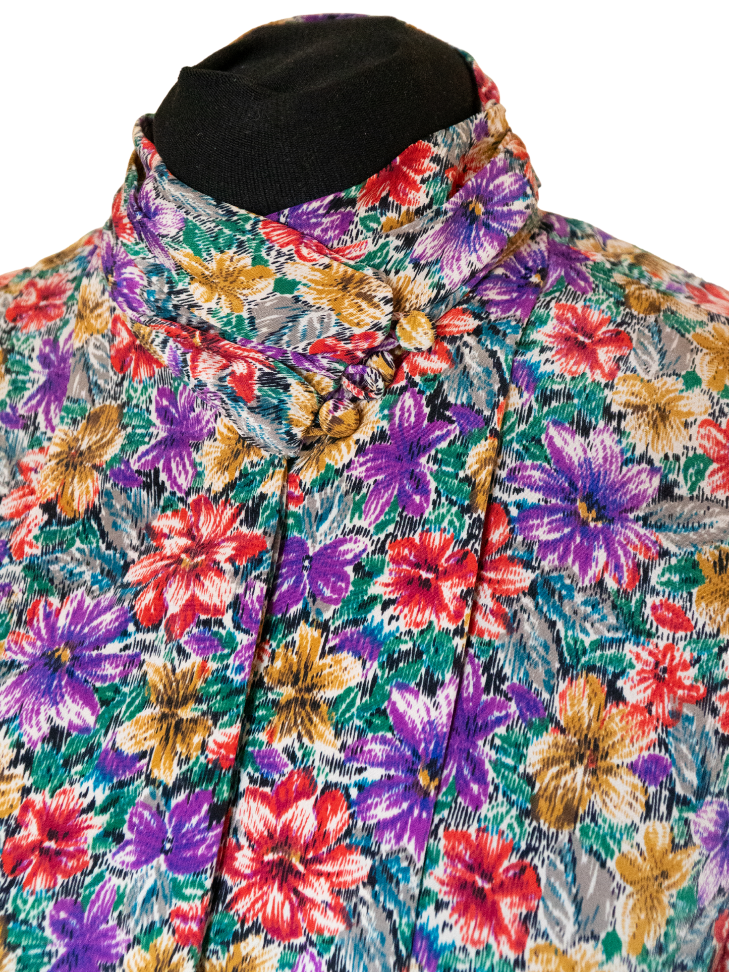 Violet Voltage: 1980s Silky Floral Drama Blouse