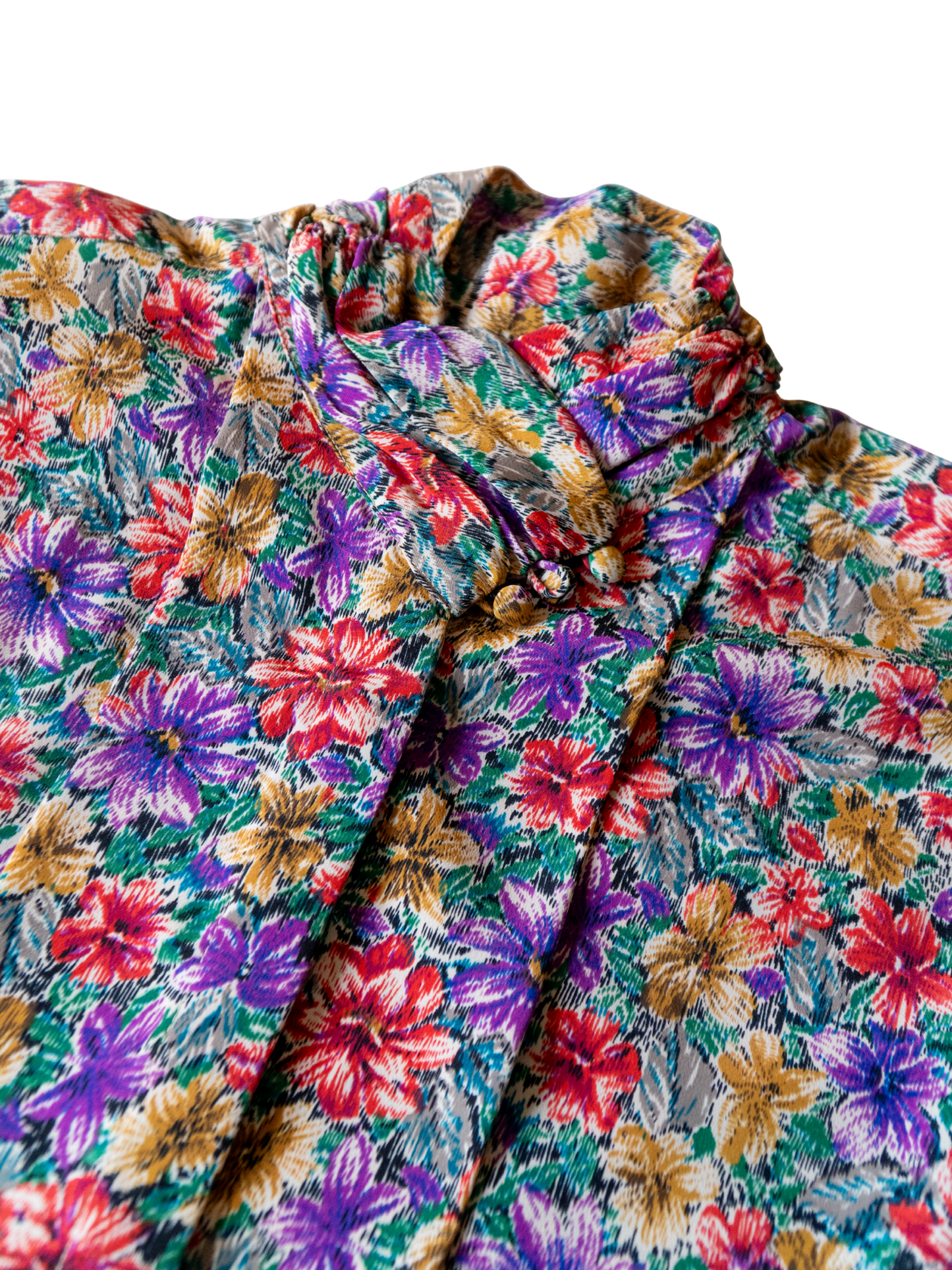Violet Voltage: 1980s Silky Floral Drama Blouse