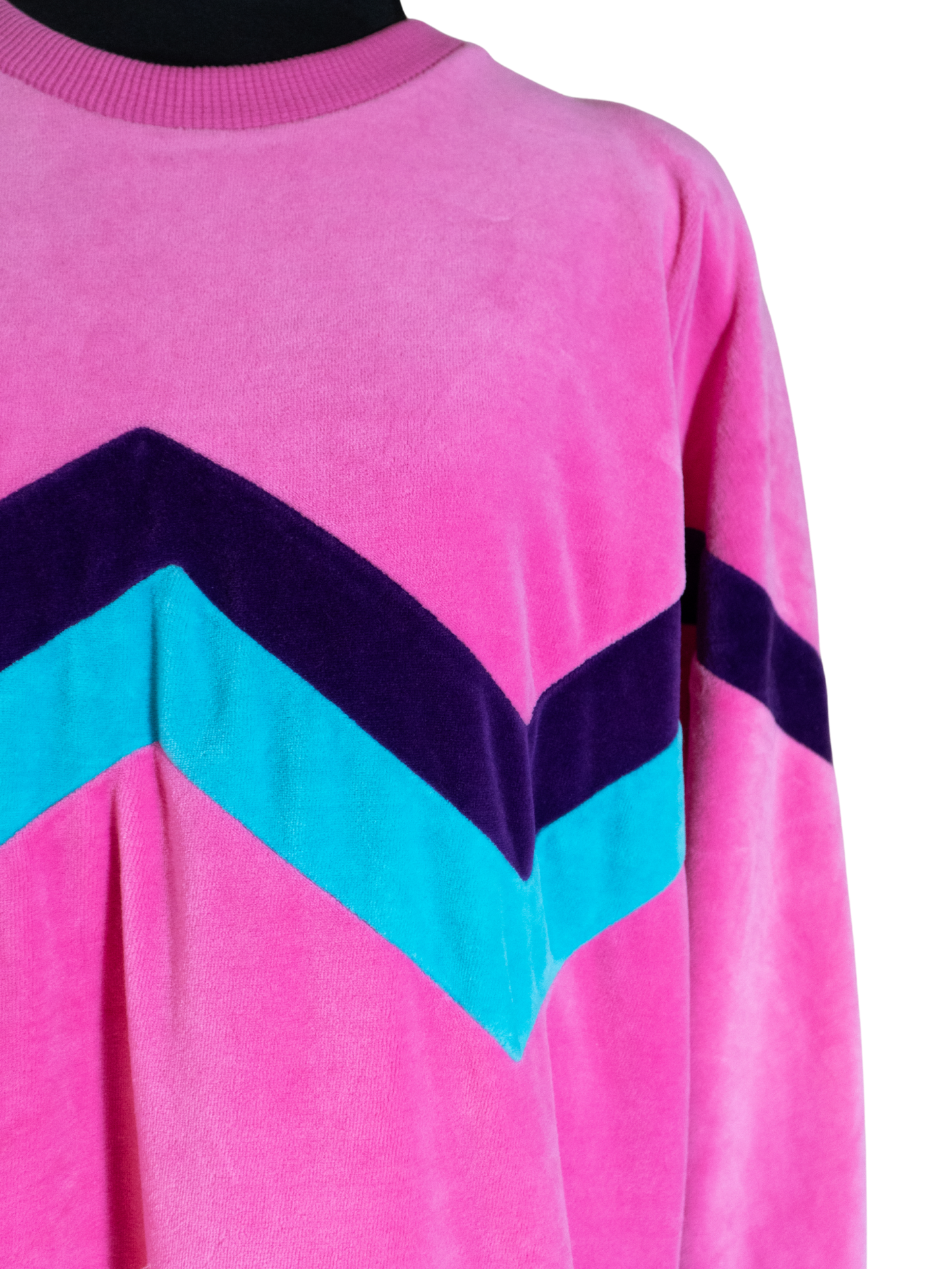 Bubblegum Voltage: 1980s Chevron Velour Sweatshirt by Lavon