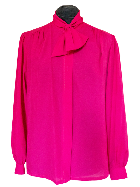 Power Play: 1980s Hot Pink Pussybow Blouse