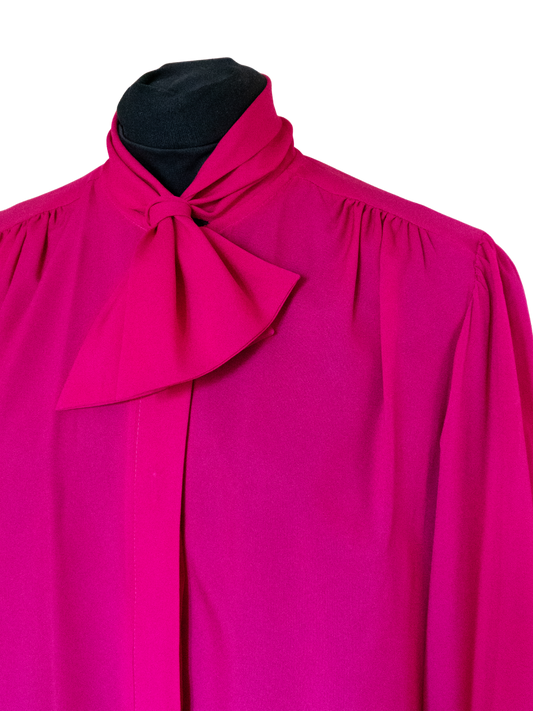 Power Play: 1980s Hot Pink Pussybow Blouse