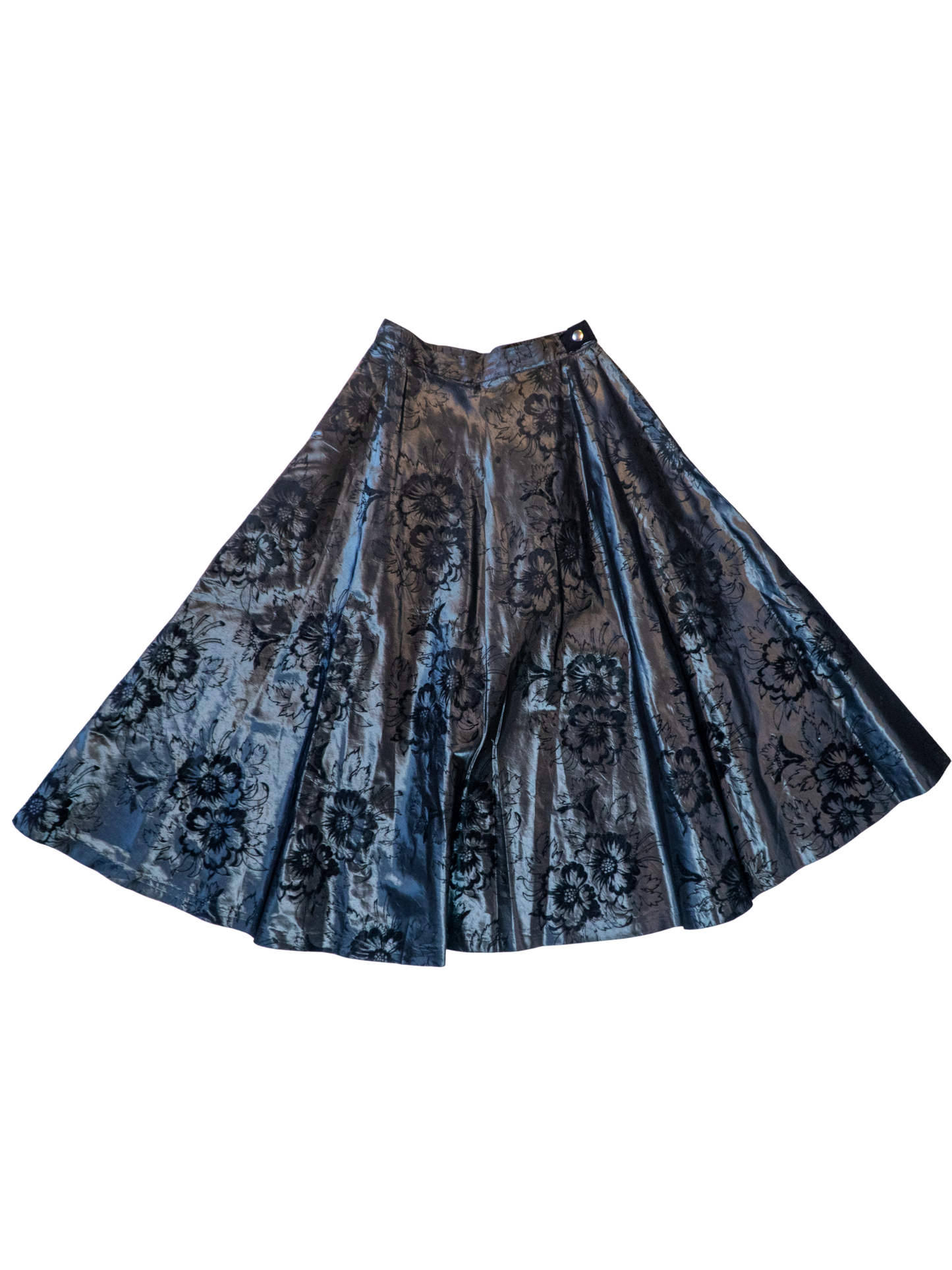 Silver Vixen: 1940s–1950s Lamé Jacquard Circle Skirt with Flocked Velvet