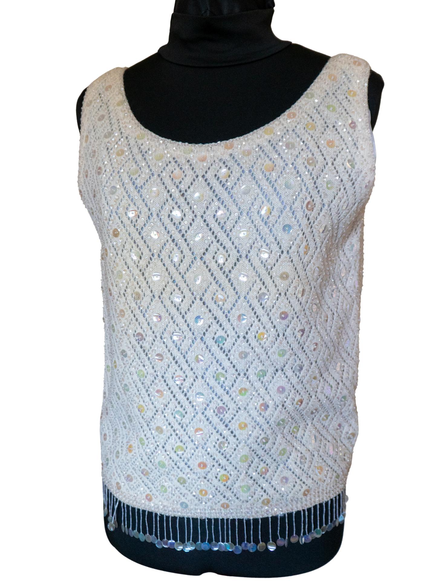 Disco Snow Angel: 1960s Beaded Fringe Sweater