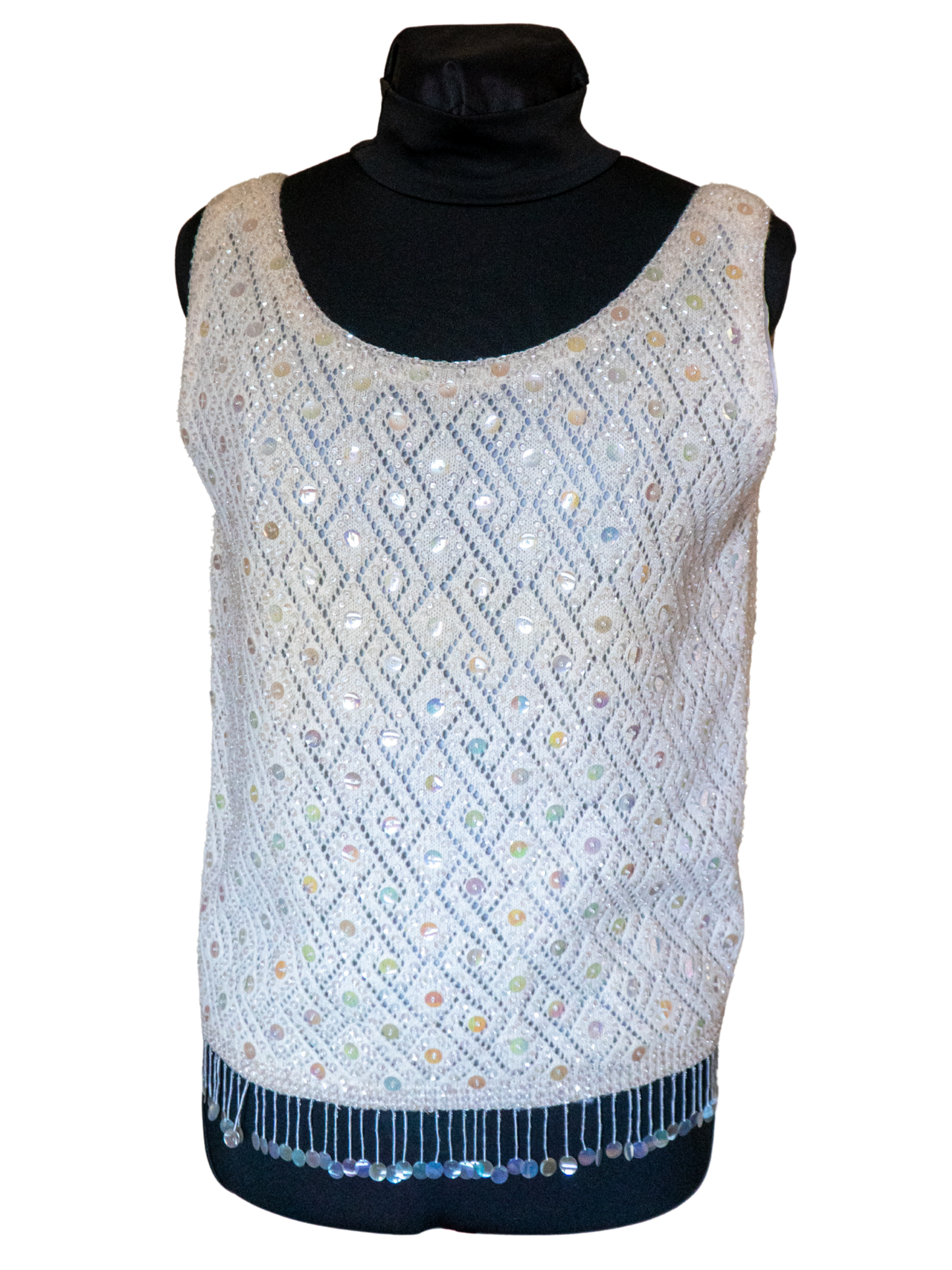 Disco Snow Angel: 1960s Beaded Fringe Sweater