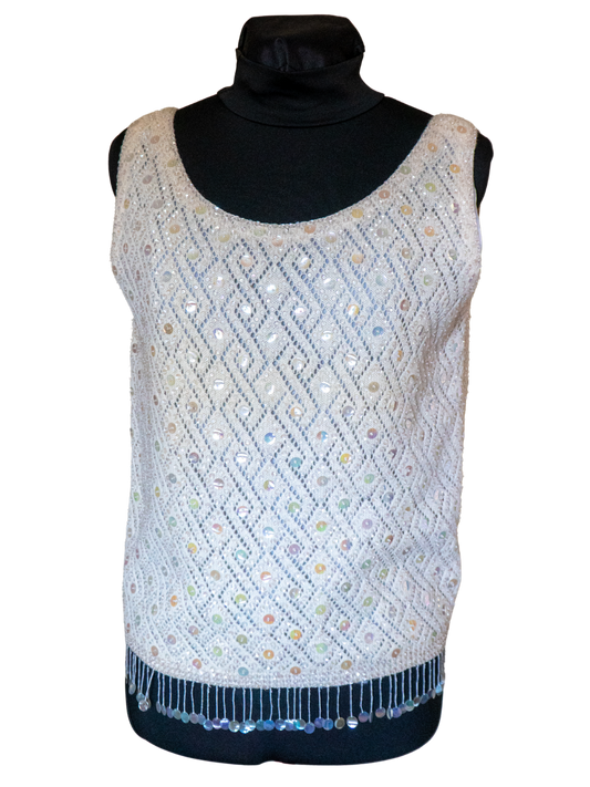 Disco Snow Angel: 1960s Beaded Fringe Sweater