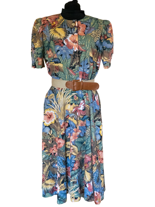 Reverie: 1980s Botanical Midi Dress
