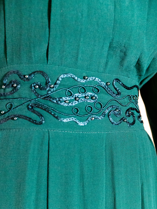 Beaded & Pleated: Emerald Maxi Dress