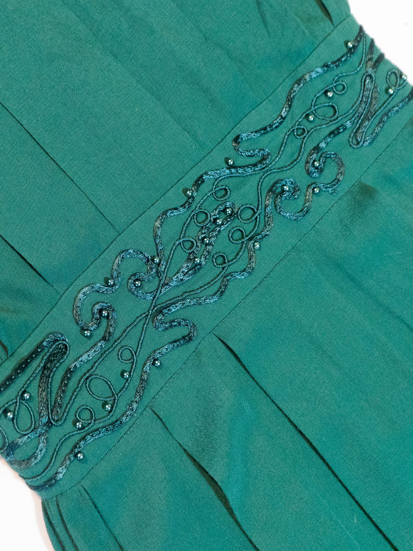 Beaded & Pleated: Emerald Maxi Dress