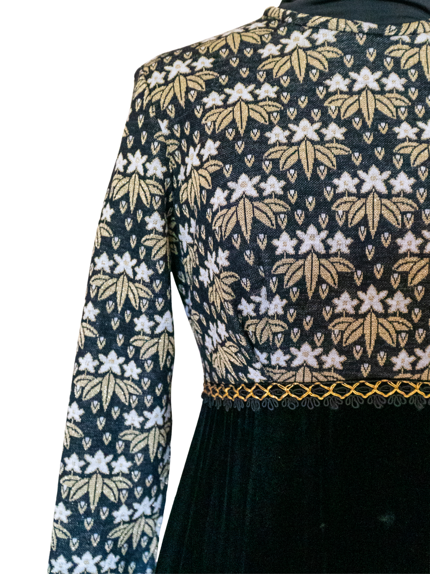 Velvet Eclipse: 1970s Noir Floral Maxi Dress