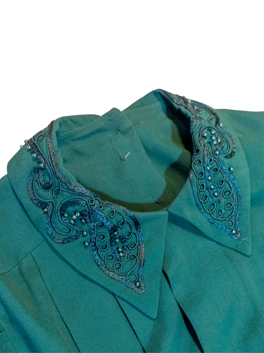 Beaded & Pleated: Emerald Maxi Dress