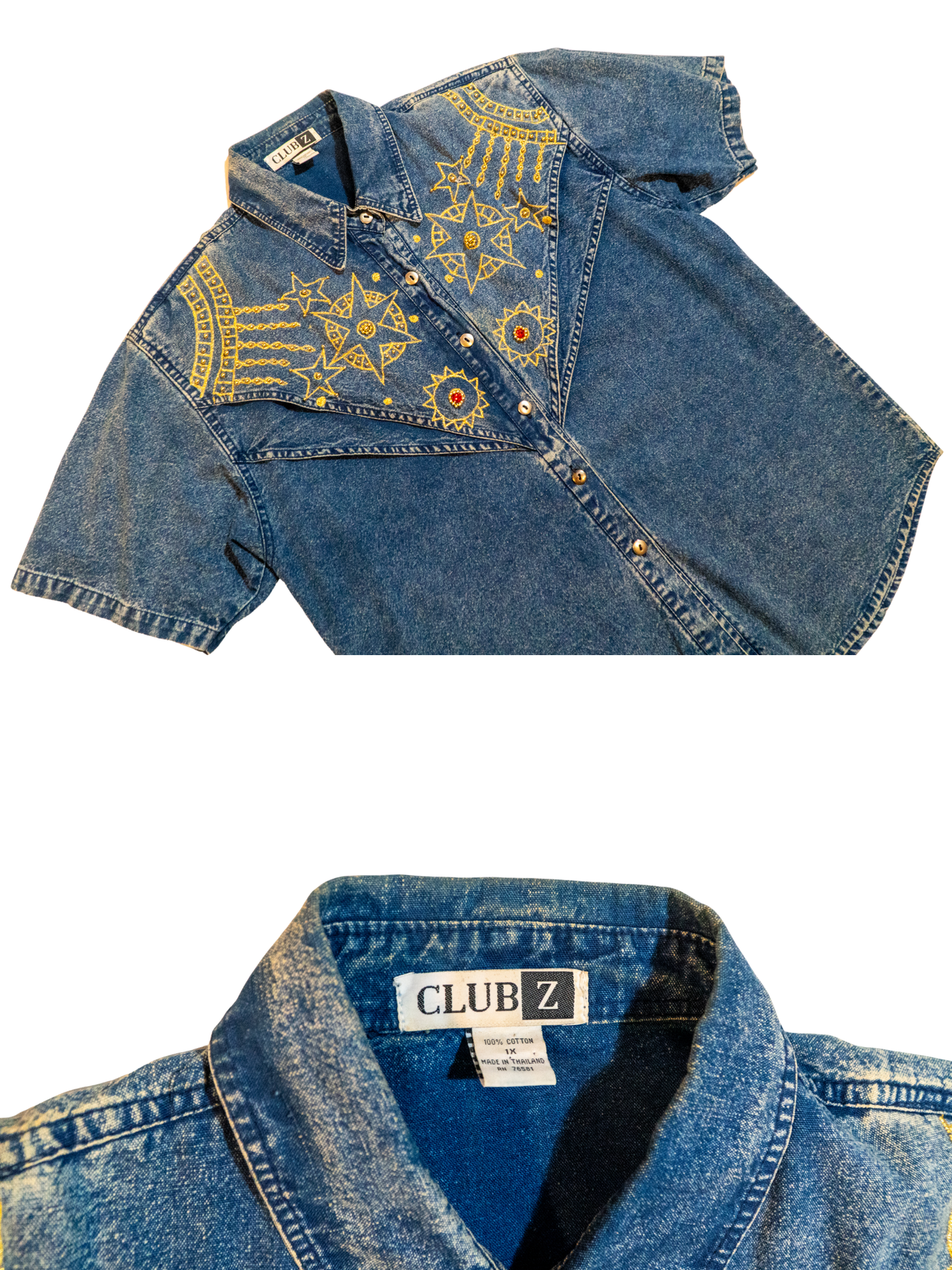 Stargazer Rodeo: Embroidered Denim Western Shirt