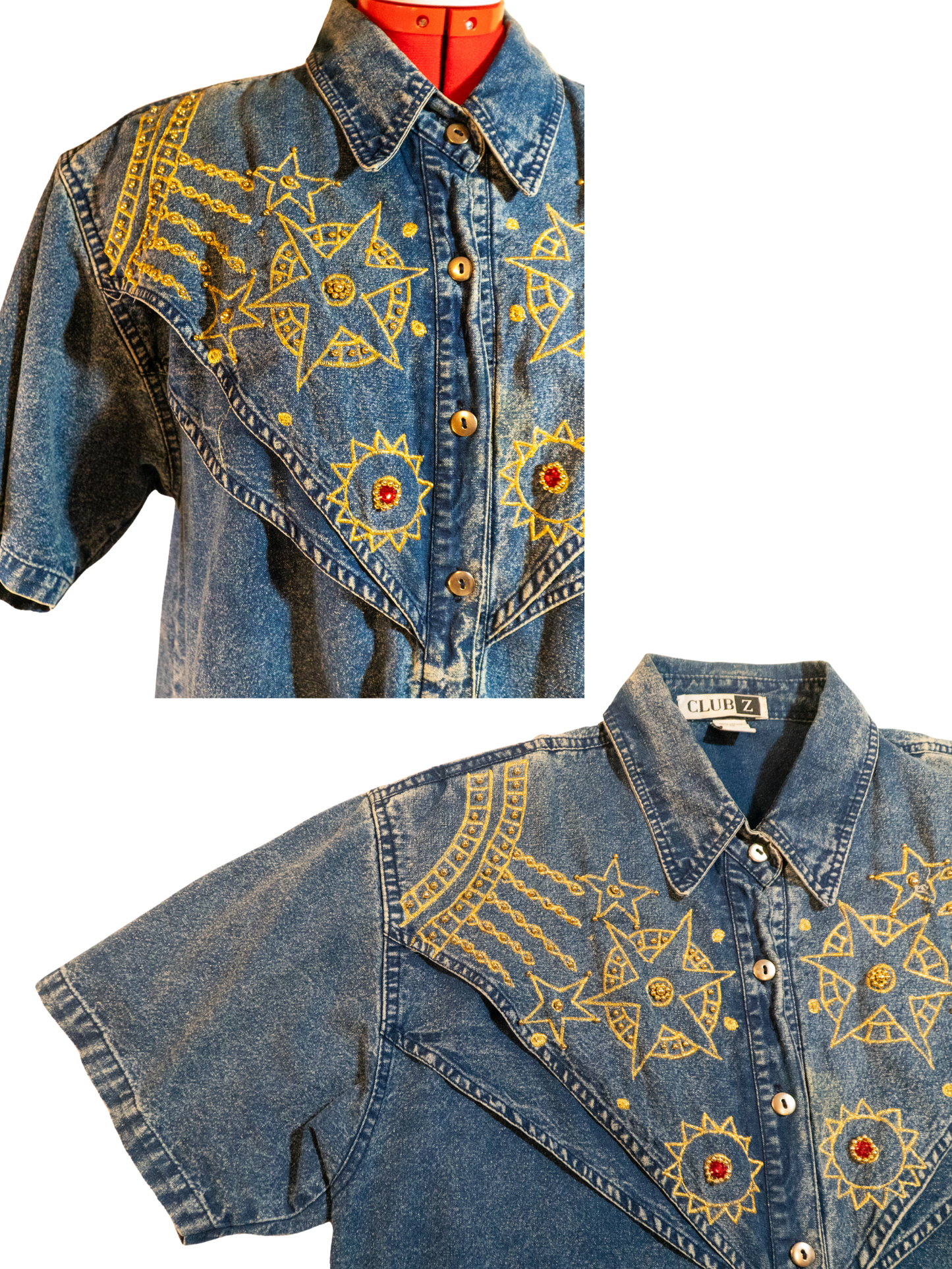 Stargazer Rodeo: Embroidered Denim Western Shirt