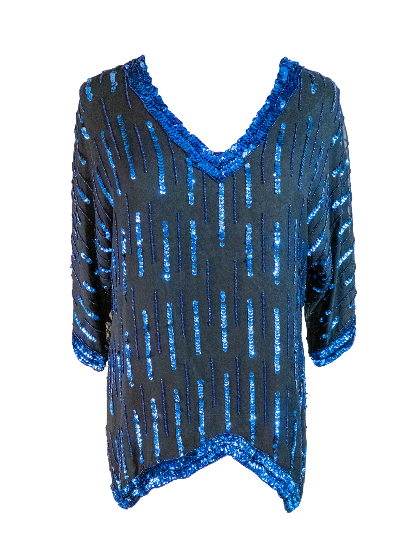 Blue Hour: Beaded Silk Sequin Top by Oleg Cassini