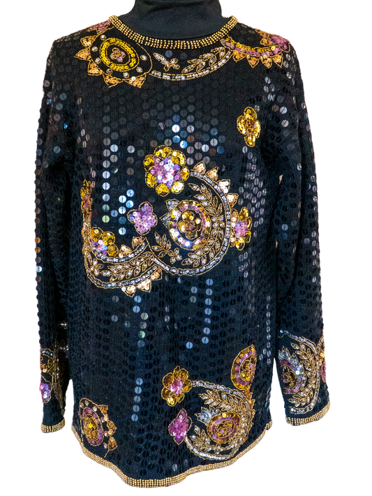 Bohemian Rhapsody Sequined Floral Paisley Sweater