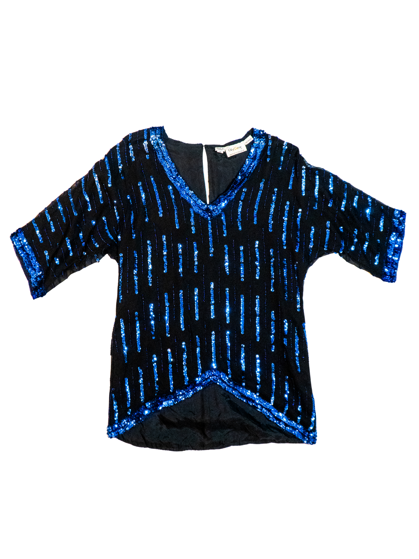 Blue Hour: Beaded Silk Sequin Top by Oleg Cassini