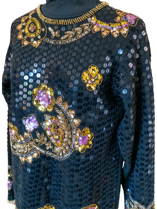 Bohemian Rhapsody Sequined Floral Paisley Sweater