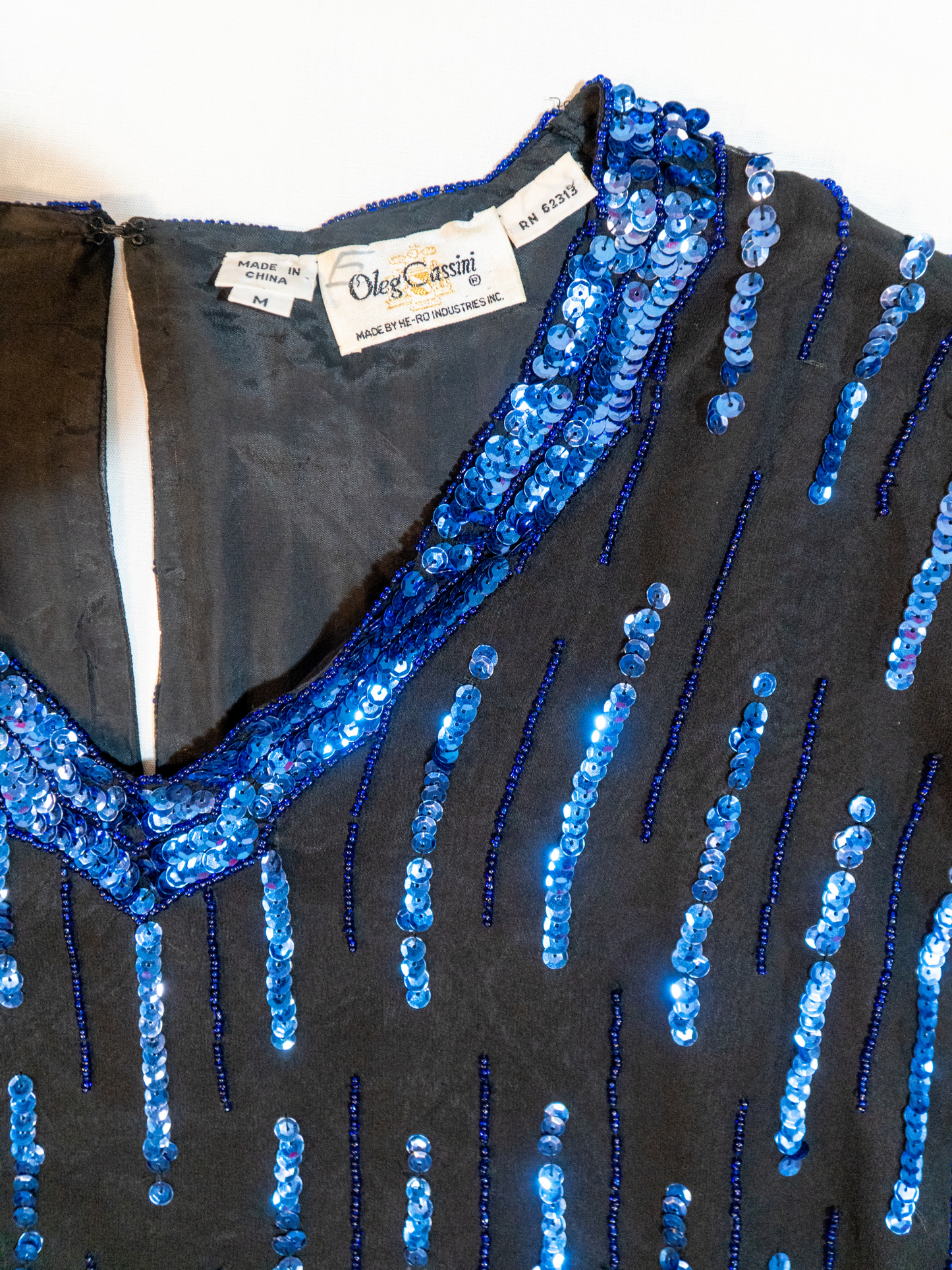 Blue Hour: Beaded Silk Sequin Top by Oleg Cassini