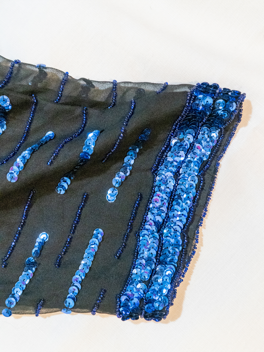 Blue Hour: Beaded Silk Sequin Top by Oleg Cassini