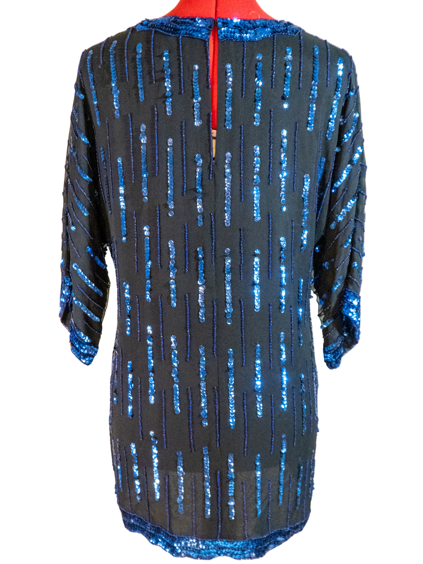 Blue Hour: Beaded Silk Sequin Top by Oleg Cassini