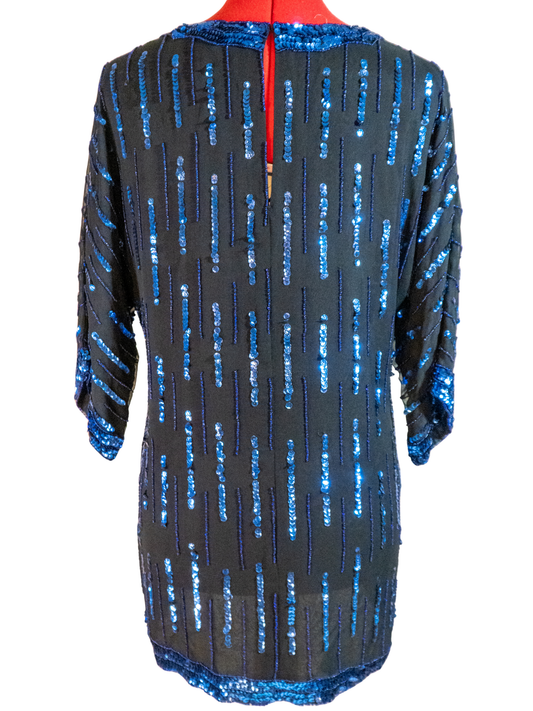 Blue Hour: Beaded Silk Sequin Top by Oleg Cassini