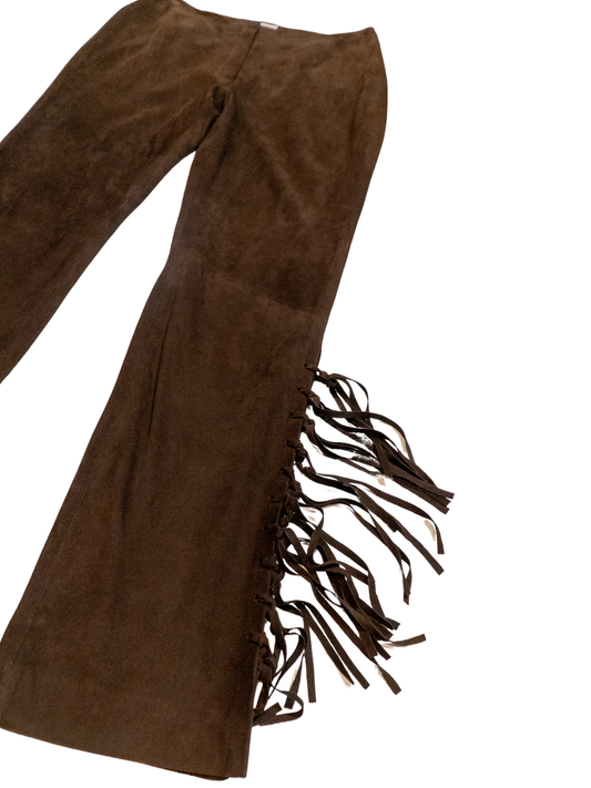Desert Drifter: 1990s Brown Suede Fringe Pants
