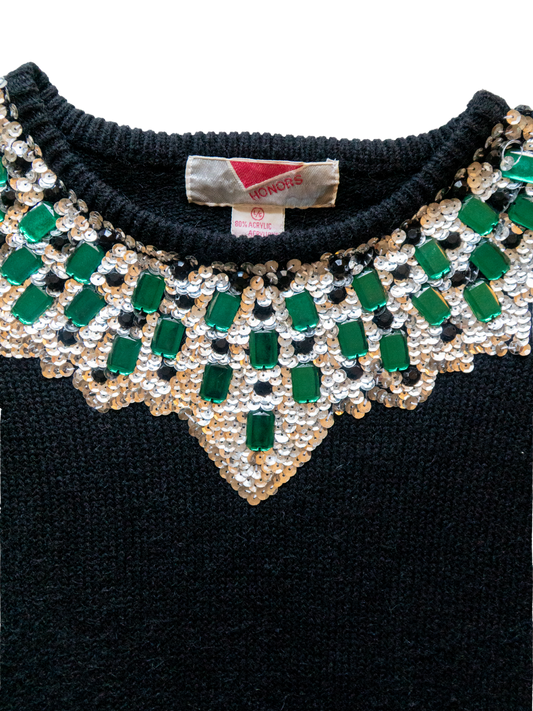 Emerald City: 1980s Jeweled Collar Sweater