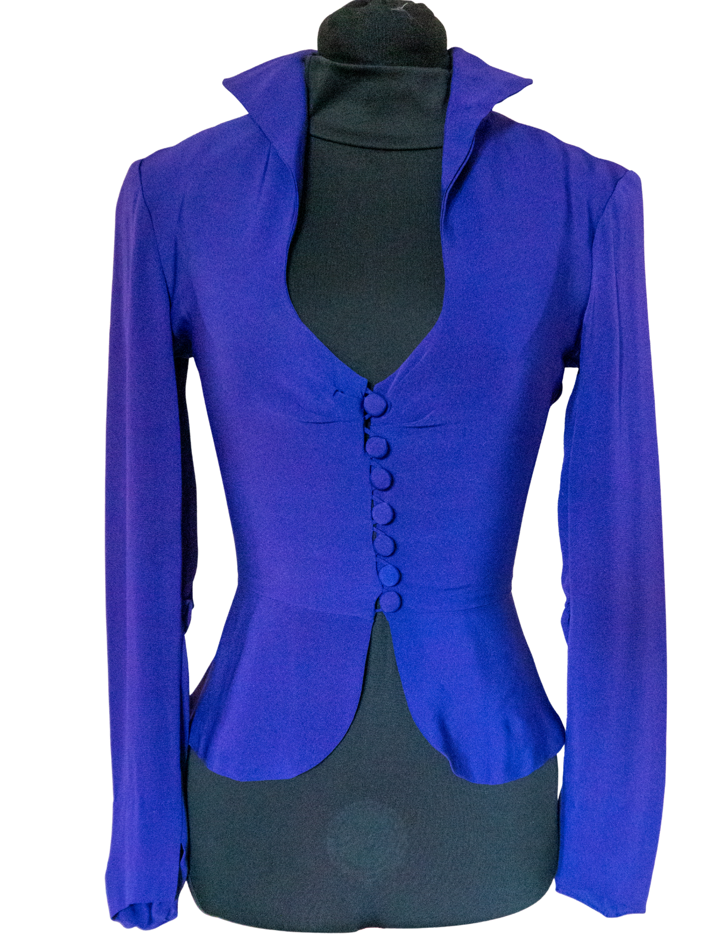 Electric Amethyst: 1980s Peplum Drama Blouse