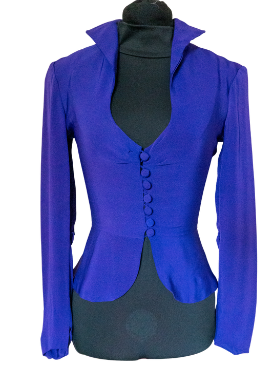 Electric Amethyst: 1980s Peplum Drama Blouse