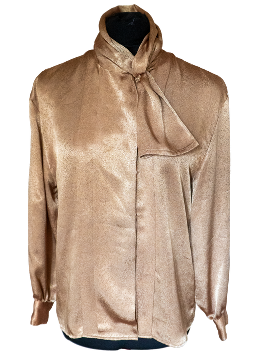 Molten Muse: 1980s Bronze Tie-Neck Blouse