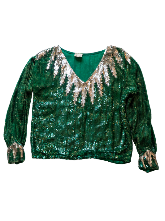 Green Goddess: 1980s Sequin Lightning Top