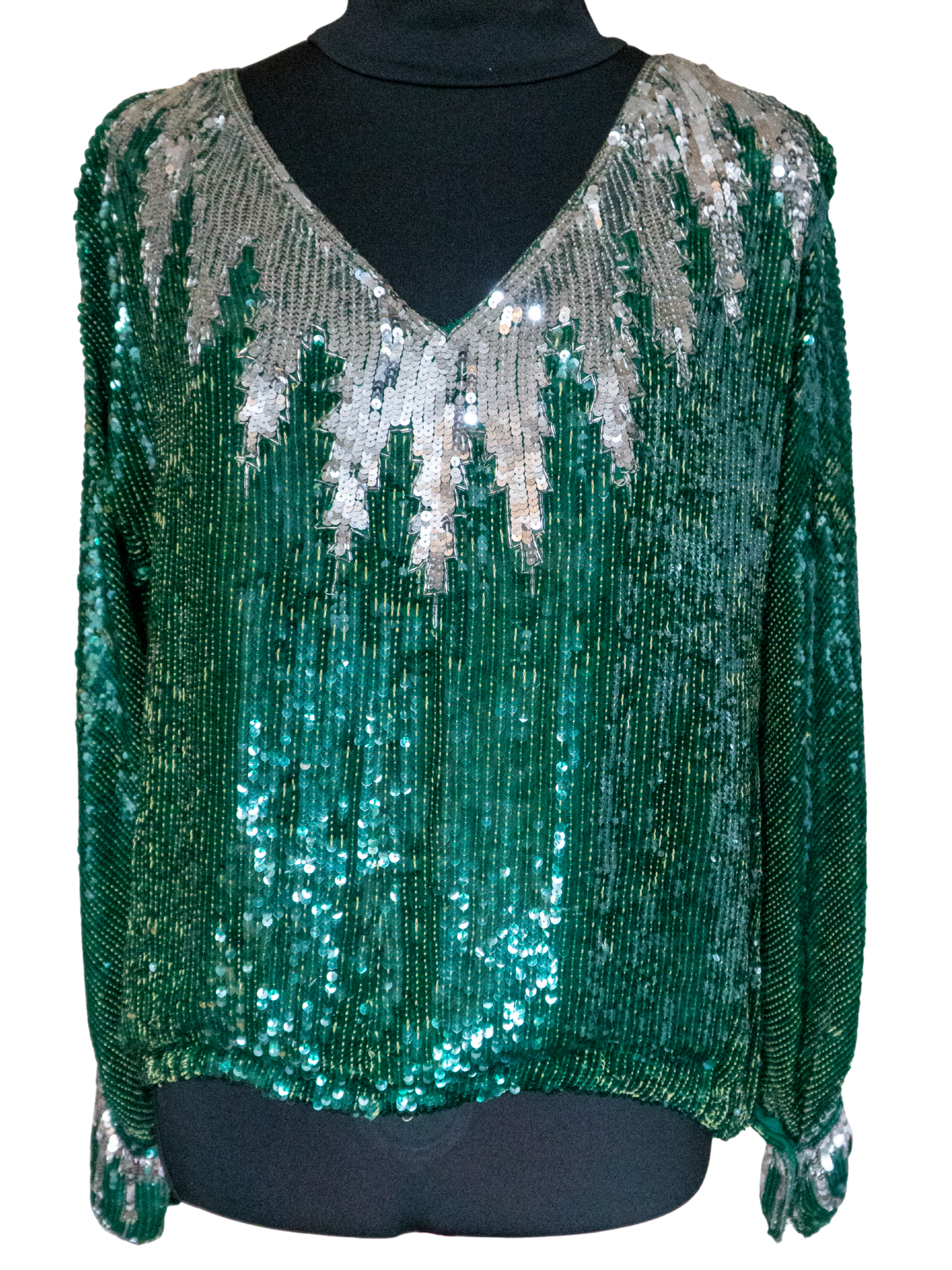 Green Goddess: 1980s Sequin Lightning Top