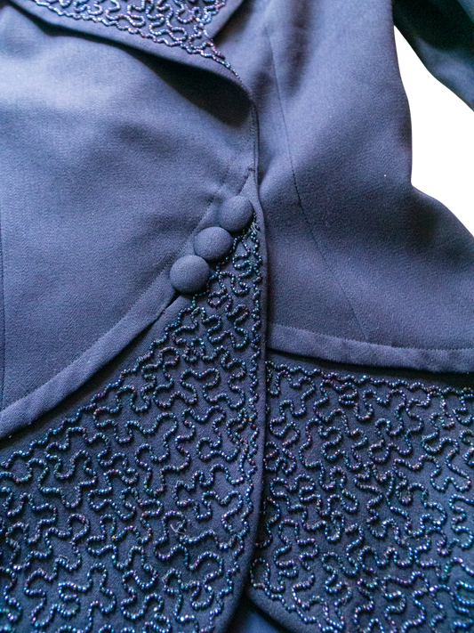Architect of Night: 1940s Hand-Tailored Beaded Wool Blazer