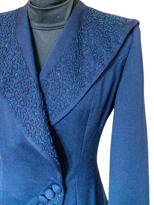 Architect of Night: 1940s Hand-Tailored Beaded Wool Blazer