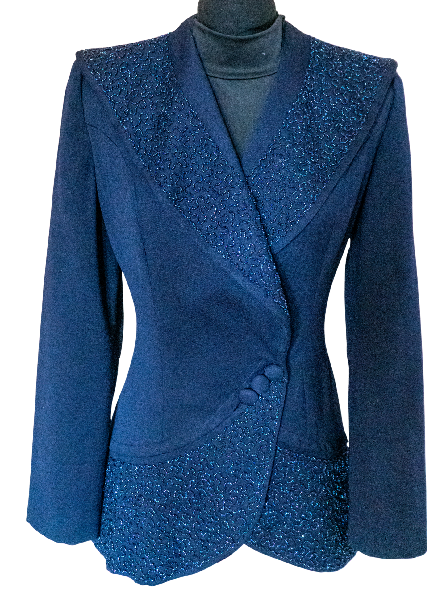 Architect of Night: 1940s Hand-Tailored Beaded Wool Blazer